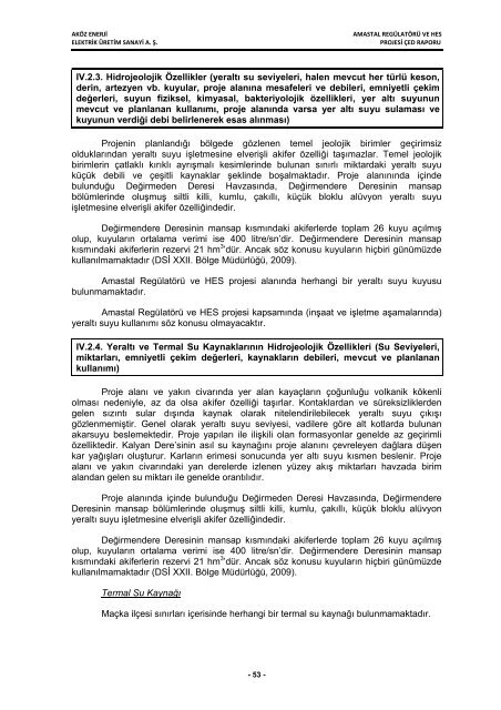 aköz enerji elektrik üretim san. a. ş. amastal regülatörü ve hes projesi