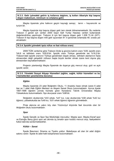 aköz enerji elektrik üretim san. a. ş. amastal regülatörü ve hes projesi