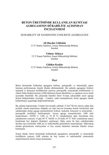 beton üretiminde kullanılan kumtaşı agregasının dürabilite açısından