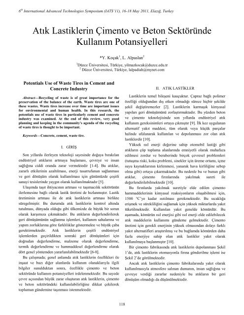 Atık Lastiklerin Çimento ve Beton Sektöründe ... - Fırat Üniversitesi
