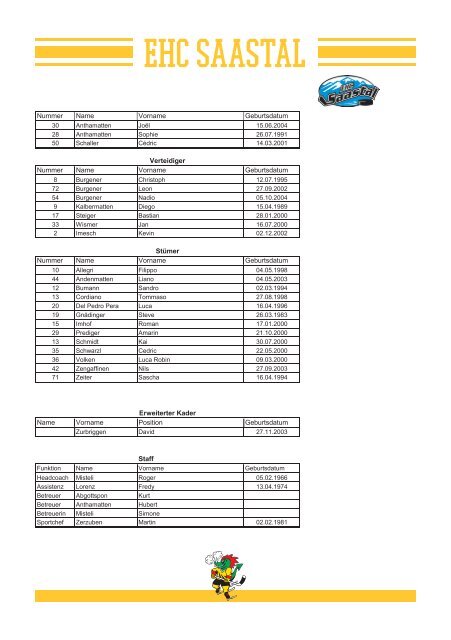 Matchprogramm