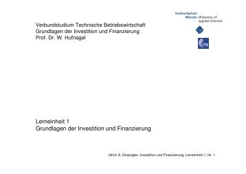 Lerneinheit 1 Grundlagen der Investition und Finanzierung - des ...