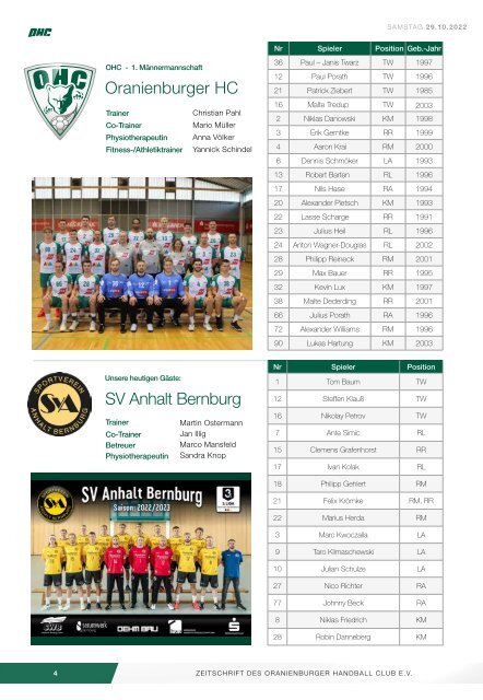 OHC Aktuell: Oranienburger HC - SV Anhalt Bernburg