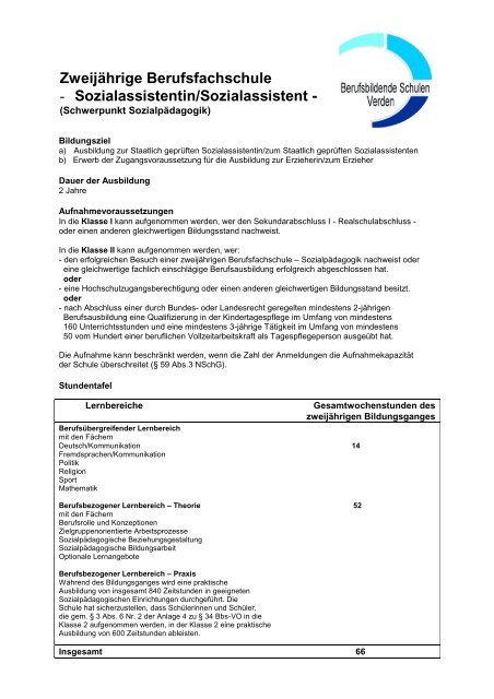 Berufsfachschule Sozialassistentin/Sozialassistent - BBS Verden