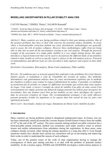 Modelling uncertainties in pillar stability analysis - gisos - Inpl