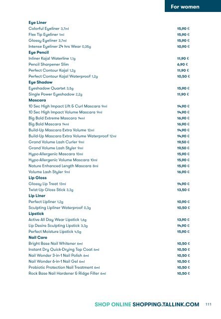 Tallink Silja Line perfumes cosmetics and accessories pricelist valid until 04 2023