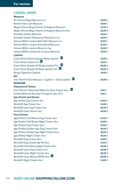 Tallink Silja Line perfumes cosmetics and accessories pricelist valid until 04 2023