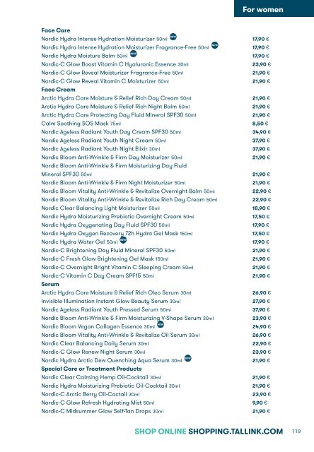 Tallink Silja Line perfumes cosmetics and accessories pricelist valid until 04 2023