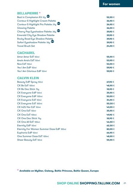 Tallink Silja Line perfumes cosmetics and accessories pricelist valid until 04 2023