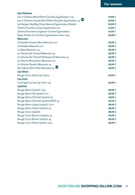 Tallink Silja Line perfumes cosmetics and accessories pricelist valid until 04 2023