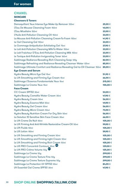 Tallink Silja Line perfumes cosmetics and accessories pricelist valid until 04 2023