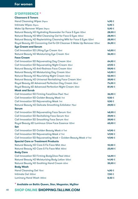 Tallink Silja Line perfumes cosmetics and accessories pricelist valid until 04 2023