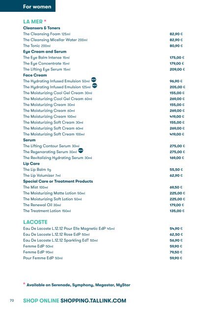 Tallink Silja Line perfumes cosmetics and accessories pricelist valid until 04 2023