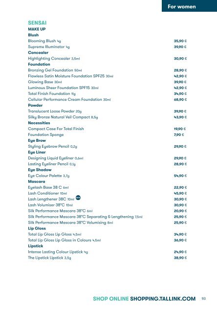 Tallink Silja Line perfumes cosmetics and accessories pricelist valid until 04 2023