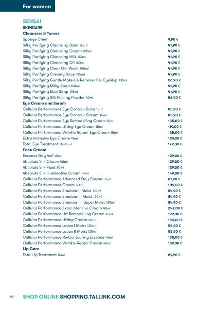 Tallink Silja Line perfumes cosmetics and accessories pricelist valid until 04 2023