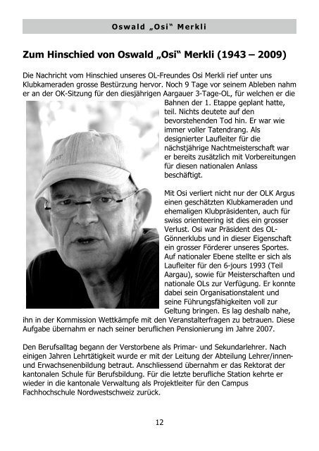 Zum Hinschied von Oswald „Osi“ Merkli (1943 – 2009) - AOLV