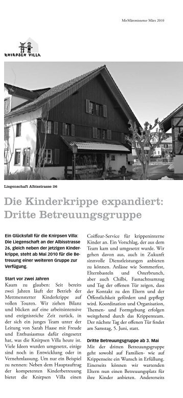 Die Kinderkrippe expandiert - Kinderkrippe Mettmenstetten