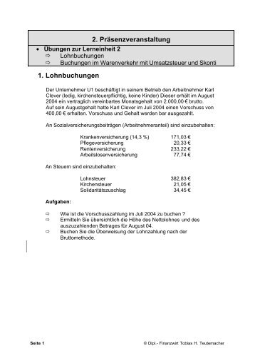 2. Präsenzveranstaltung 1. Lohnbuchungen