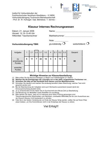 Klausur Internes Rechnungswesen