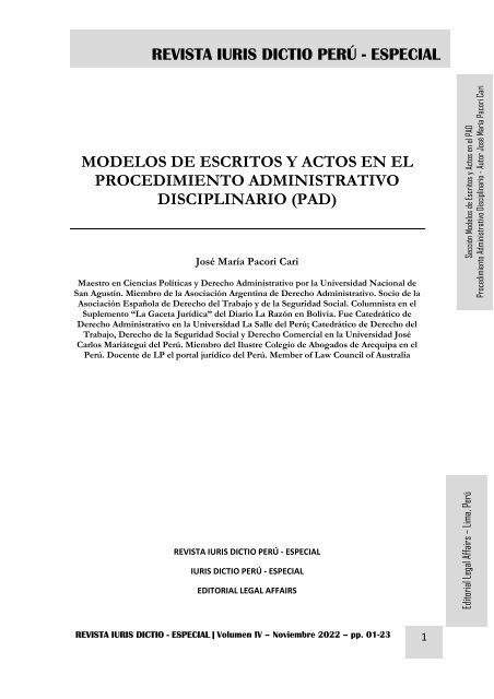 MODELOS ESCRITOS Y ACTOS EN EL PROCEDIMIENTO ADMINISTRATIVO DISCIPLINARIO -  PAD - AUTOR JOSÉ MARÍA PACORI CARI