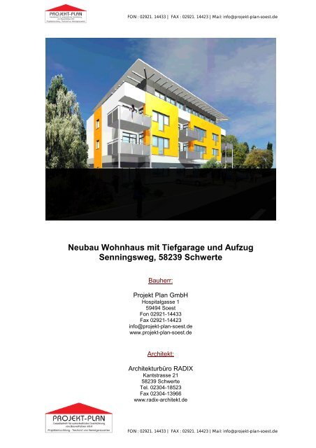 Neubau Wohnhaus Mit Tiefgarage Und Aufzug Senningsweg, 58239