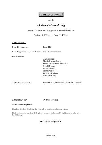 49. Gemeinderatssitzung - Gemeinde Gerlos - Land Tirol