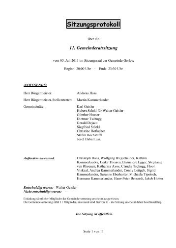 11. Gemeinderatssitzung - Gemeinde Gerlos - Land Tirol