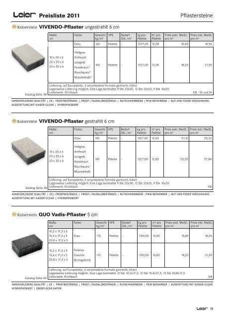 Preisliste 2011 - Kaiserstein Gesellschaft mbH