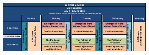 Summer Courses Schedule 2024-25