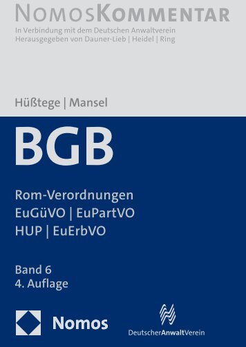 Leseprobe Bürgerliches Gesetzbuch:  Rom-Verordnungen | EuGüVO |  EuPartVO | HUP | EuErbVO