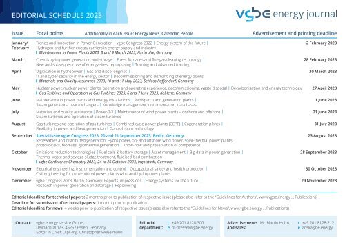 vgbe energy journal - Mediadaten 2023 / Media Information 2023 | Themenplanung / Topics