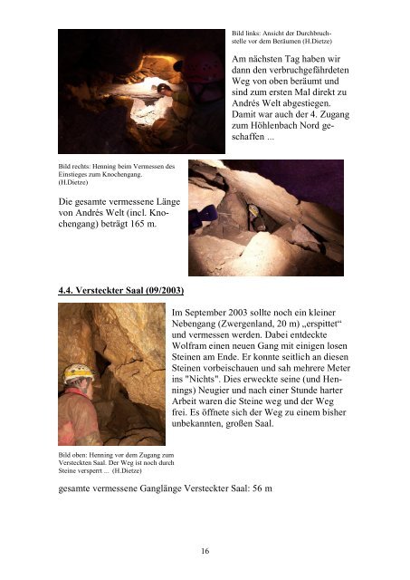 Neuvermessung des Höhlenbaches Nord der Hermannshöhle 1998