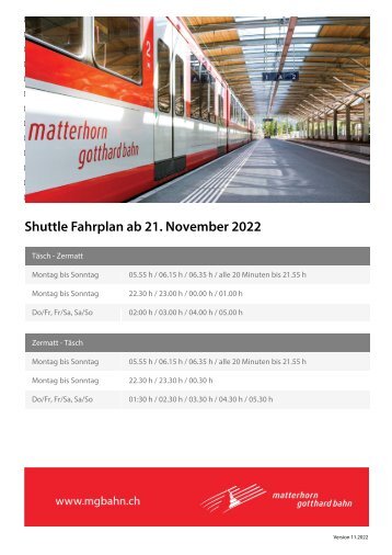 Shuttle Fahrplan ab 21. November 2022