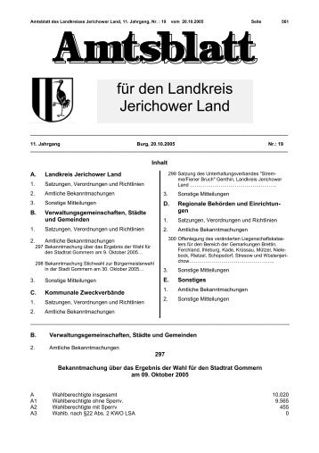 Amtsblatt Nr. 19/11 vom 20.10.2005 - Landkreis Jerichower Land