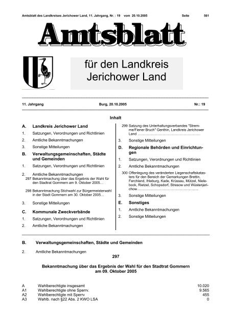Amtsblatt Nr. 19/11 vom 20.10.2005 - Landkreis Jerichower Land