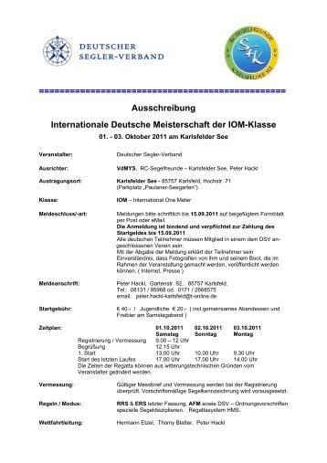 Ausschreibung Internationale Deutsche Meisterschaft der IOM-Klasse