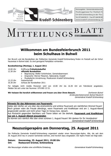 Mitteilungsblatt Juli 2011 - Gemeinde Kradolf-Schönenberg