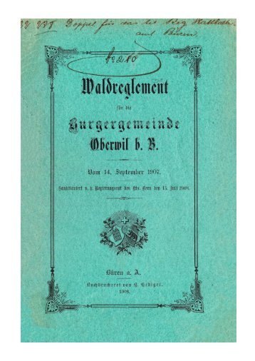 Waldreglement Burgergemeinde Oberwil b. Büren 1907