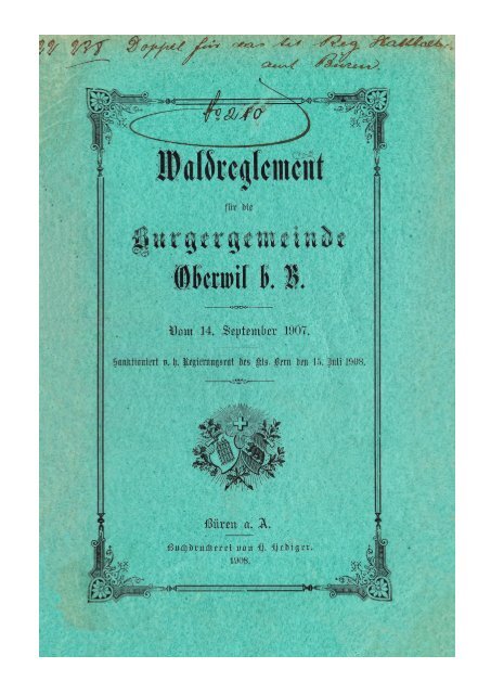 Waldreglement Burgergemeinde Oberwil b. Büren 1907
