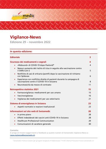 Swissmedic Vigilance-News Edition 29 – novembre 2022