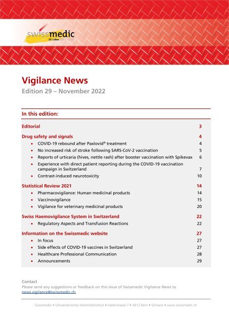 Swissmedic Vigilance-News Edition 29 – November 2022