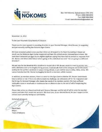 Nokomis to Coop letter - nov 16 2022