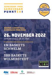 Heimspielheft EN Baskets Schwelm, Heimspiel vs SBB Bastes Wolmirstedt,  26.11.2022