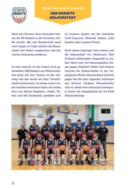 Heimspielheft EN Baskets Schwelm, Heimspiel vs SBB Bastes Wolmirstedt,  26.11.2022