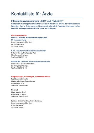 ARZT und FINANZEN - Partner-Treuhand Wirtschaftstreuhand GmbH