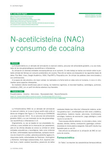 N-acetilcisteína (NAC) y consumo de cocaína Dr. José Alberto Angemi