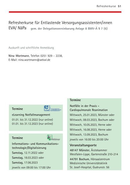 Notfallmedizinische Aus-, Weiter- und Fortbildungen in Westfalen-Lippe – Termine 2022/2023