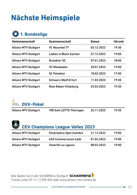 Spieltagsheft Allianz MTV Stuttgart vs. VfB Suhl LOTTO Thüringen DVV-Pokal