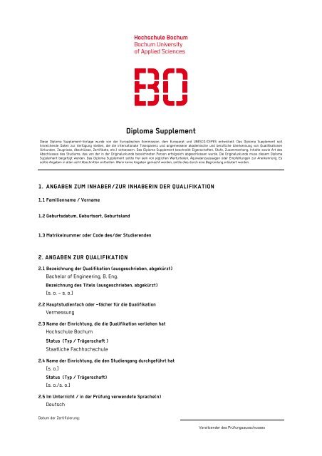 Diploma Supplement - Hochschule Bochum