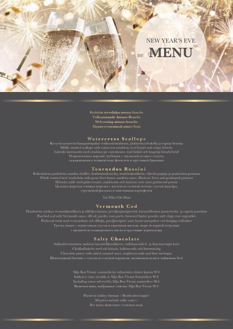 NYE special menu 